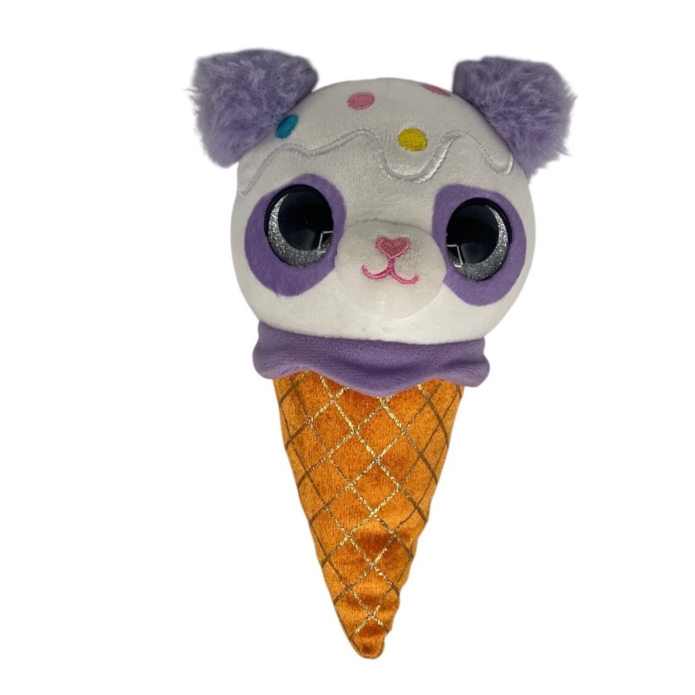Zuru Coco Cones Panda Ice Cream Cone Plush Purple White Glitter Eyes 8 Inch